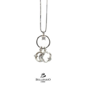 Collana con 3 pendenti Cerchio, Fiore e Luna in Oro Bianco con Diamanti - Bellipario 1880.