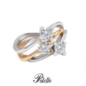 Anello Trilogy componibile in Oro Bianco e Oro Rosa 18 Kt. con Diamanti - Polello. Anello componibile in oro e diamanti. Polello G2456BR1