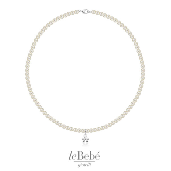 le PERLE - Collana BIMBO Oro Bianco, Perle e Diamante - leBebé. Collana in perle da donna. Bellipario Gioielleria rivenditore leBebè LBB800
