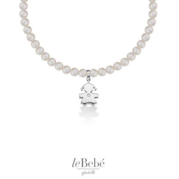 le PERLE - Bracciale BIMBA Oro Bianco, Perle e Diamante - leBebé. Bracciale con perle da donna. Bellipario Gioielleria rivenditore leBebè LBB803