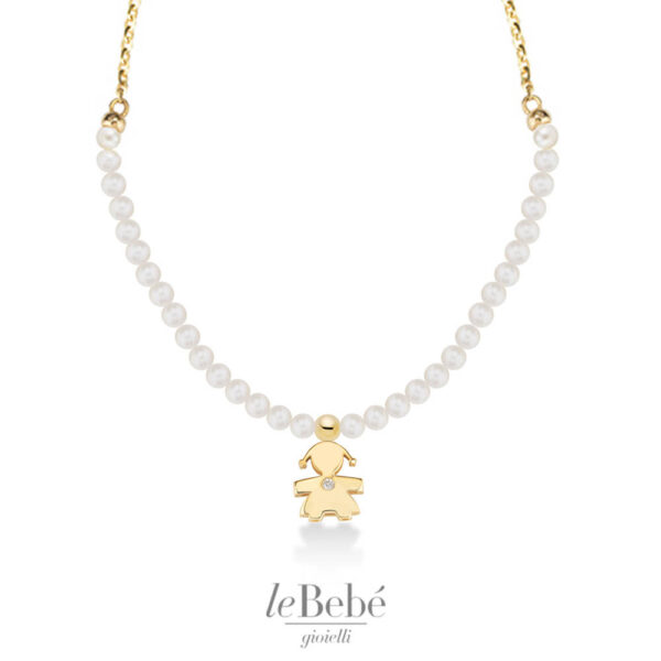 le PERLE - Collana BIMBA Oro Giallo, Perle e Diamante - leBebé. Collana in perle da donna. Bellipario Gioielleria rivenditore leBebè LBB821