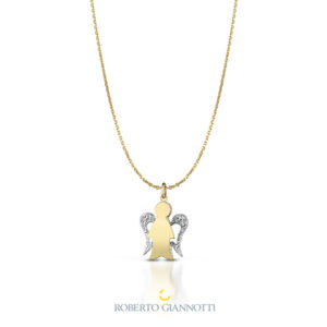 Collana con pendente Angelo in Oro Giallo e Ali Diamantate in Oro Bianco SMALL - Celebration - Roberto Giannotti. NKT367