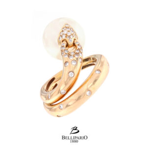 Anello SNAKE in Oro Rosa con Diamanti e Perla - Bellipario 1880. Anelli donna in oro, diamanti e perle. Bellipario Outlet Gioielli