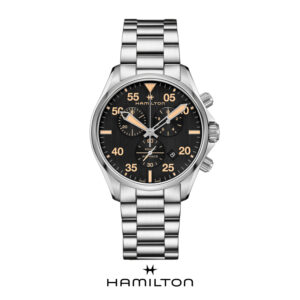 Orologio per uomo Hamilton, Khaki Aviation Khaki Chrono Quartz, movimento al quarzo, cronografo, quadrante nero. Hamilton H76722131