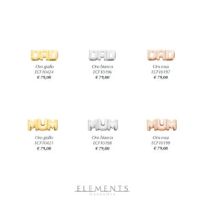 Elementi per braccialeElements, collezione personalizzabile in oro bianco, oro giallo o oro rosa. Elements Messaggi DAD MUM