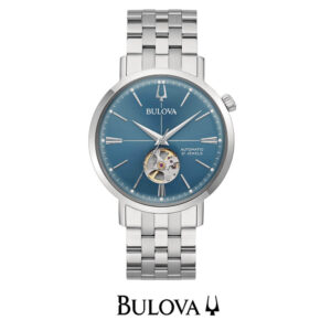 Orologio da polso per uomo Bulova, collezione Aerojet Automatic, movimento a carica automatica, solotempo con quadrante blue. Bulova 98A277